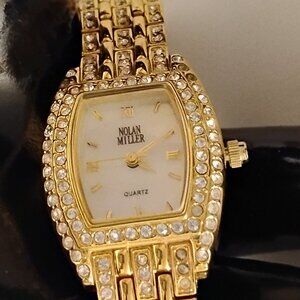 Nolan Miller Glamour Collection Crystal Gold Tone Quartz Watch.